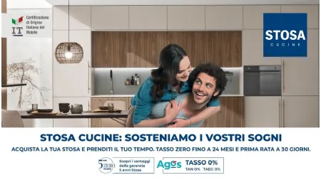 Con STOSA e AGOS potrai dare forma ai tuoi progetti più belli! Acquista la tua nuova cucina, avrai la possibilità di beneficiare del finanziamento AGOS a Tasso Zero 24 mesi, e i costi sono azzerati!